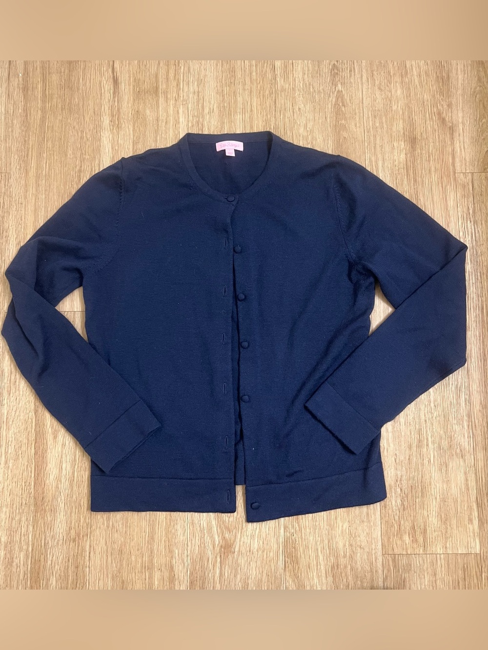 Lilly Pulitzer Navy Covered-Button Knit Cardigan 100% merino wool